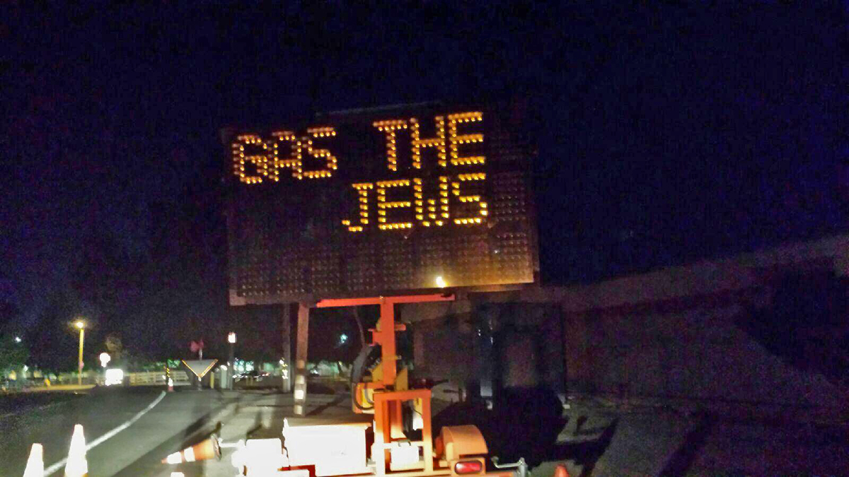 Electronic Road Construction Sign in Agoura, CA Reads "Gas the Jews"