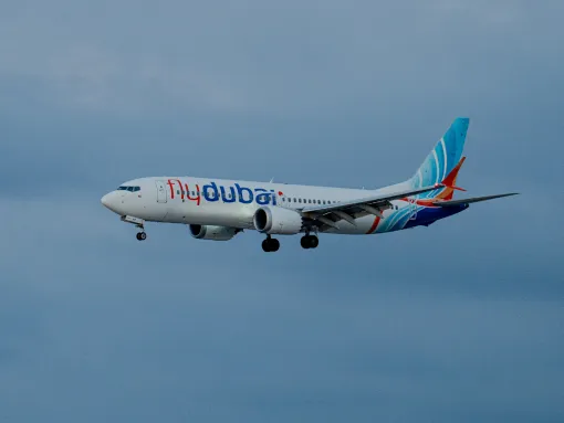 A plane carrying passengers from an earlier Flydubai flight that was diverted to Saudi Arabia arrives at Ben Gurion Airport on September 30, 2026. (Erik Marmor/Getty Images)